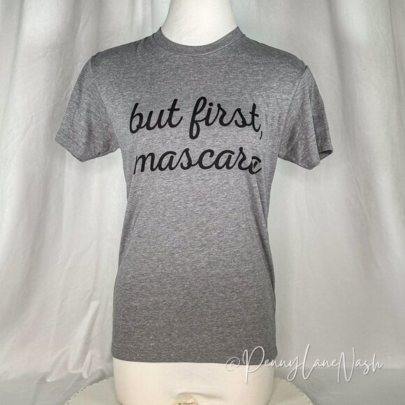Next Level But First Mascara Crewneck T-shirt Gray Heather - Picture 1 of 7